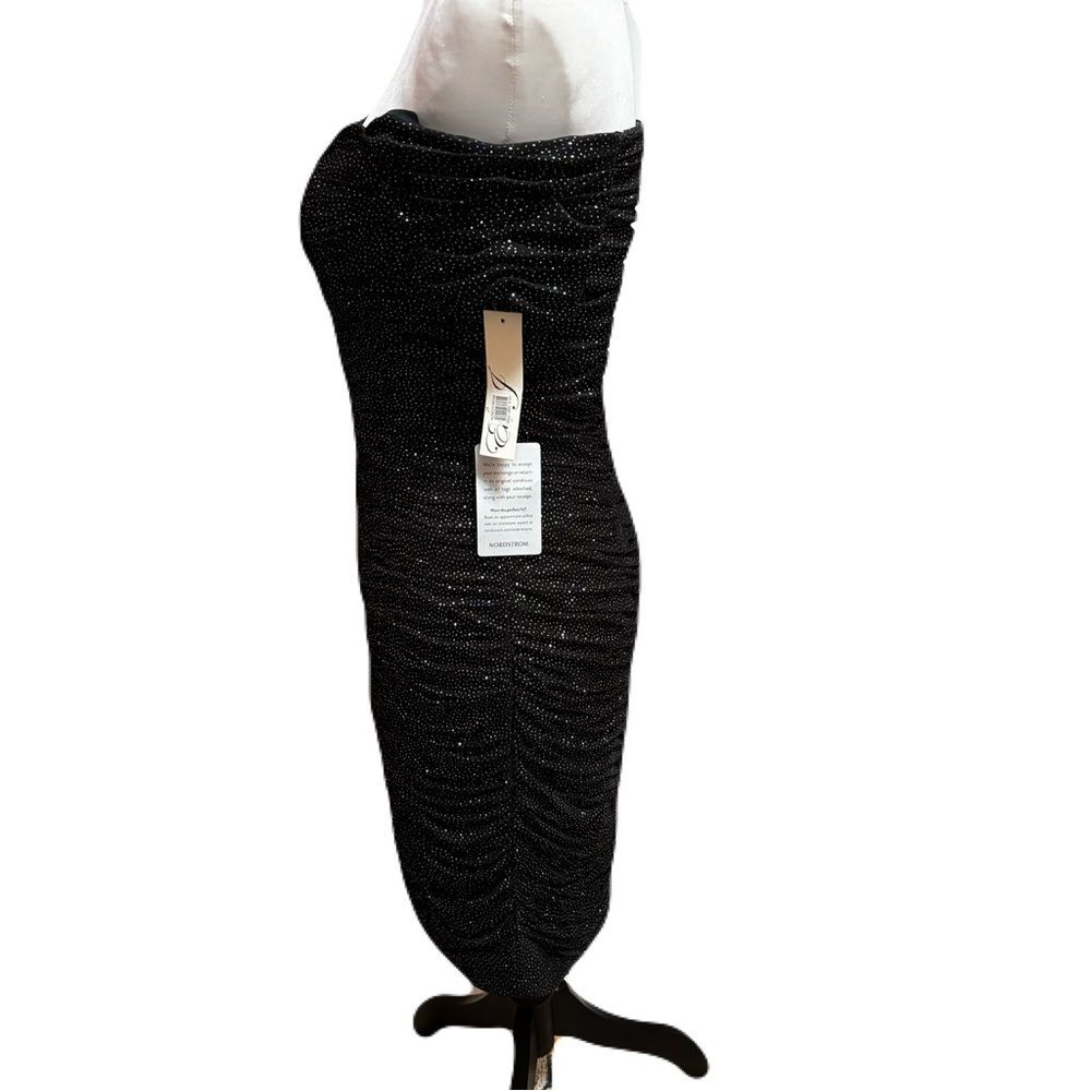 NWT Eliza J Black Silver Glitter Ruched Off Shoulder Cocktail Dress Sz 6 - Picture 7 of 9